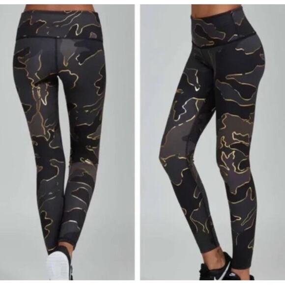 Noli Pants - Noli Studio Guerra Gold Foil Marble Black Leggings Yoga L